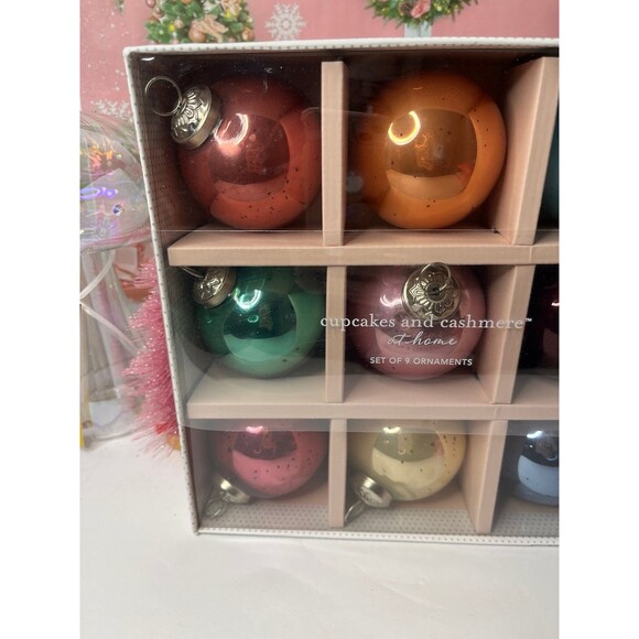 Cupcakes & Cashmere Kugel Style Glass Shabby Chic Pastel Christmas Ornaments 3" - Picture 2 of 3